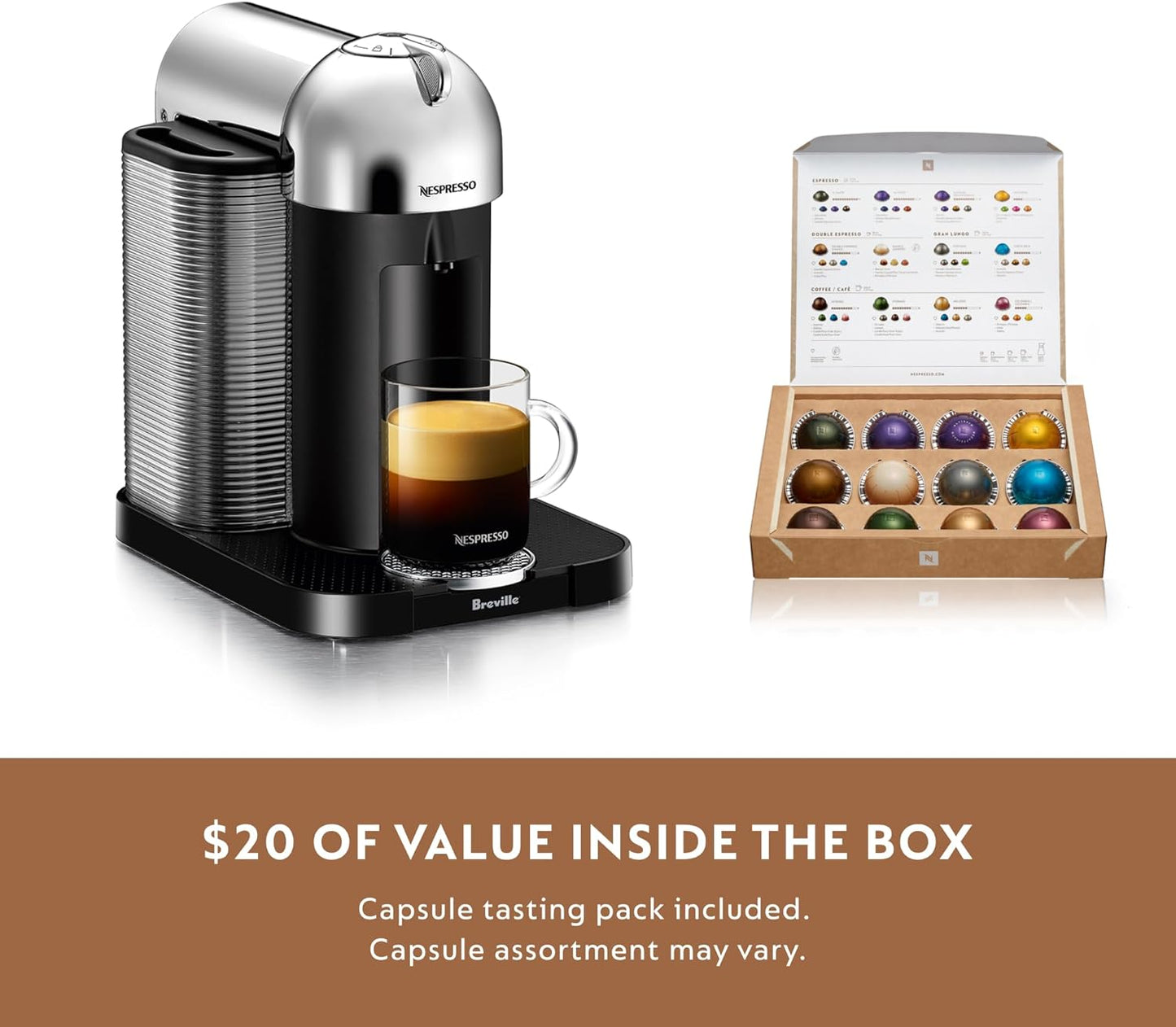 Breville Nespresso Vertuo Coffee & Espresso Maker, Chrome - New!