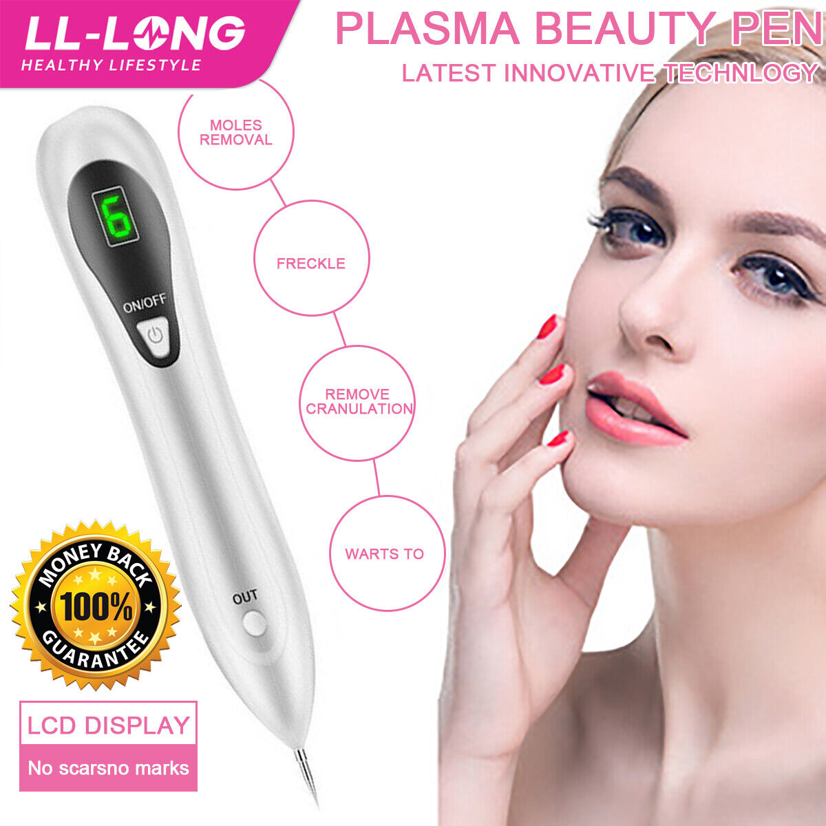 Anti Aging Laser Plasma Pen, 6 Speed - Mole, Spot, Wart, Tag, Tatoo Removal