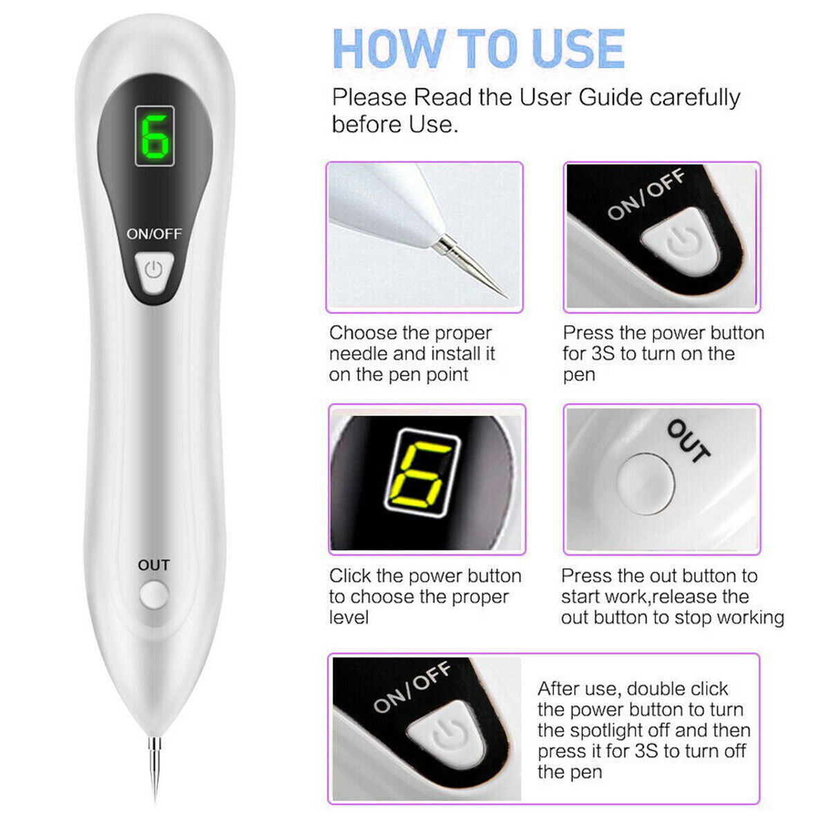 Anti Aging Laser Plasma Pen, 6 Speed Nevus- Mole, Spot, Wart, Tag, Tatoo Removal - New!