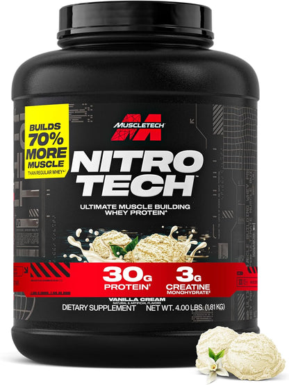 Muscletech - NitroTech Whey Protein Powder (Vanilla Cream, 4 lbs) Exp. 5/28
