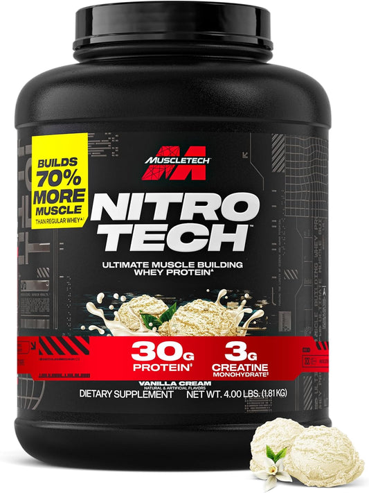 Muscletech - NitroTech Whey Protein Powder (Vanilla Cream, 4 lbs) Exp. 5/28