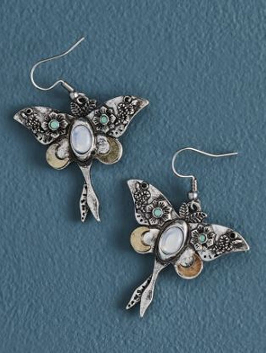 Opalite Silver Moth Earrings