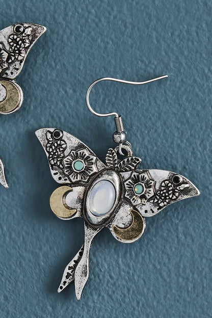 Opalite Silver Moth Earrings