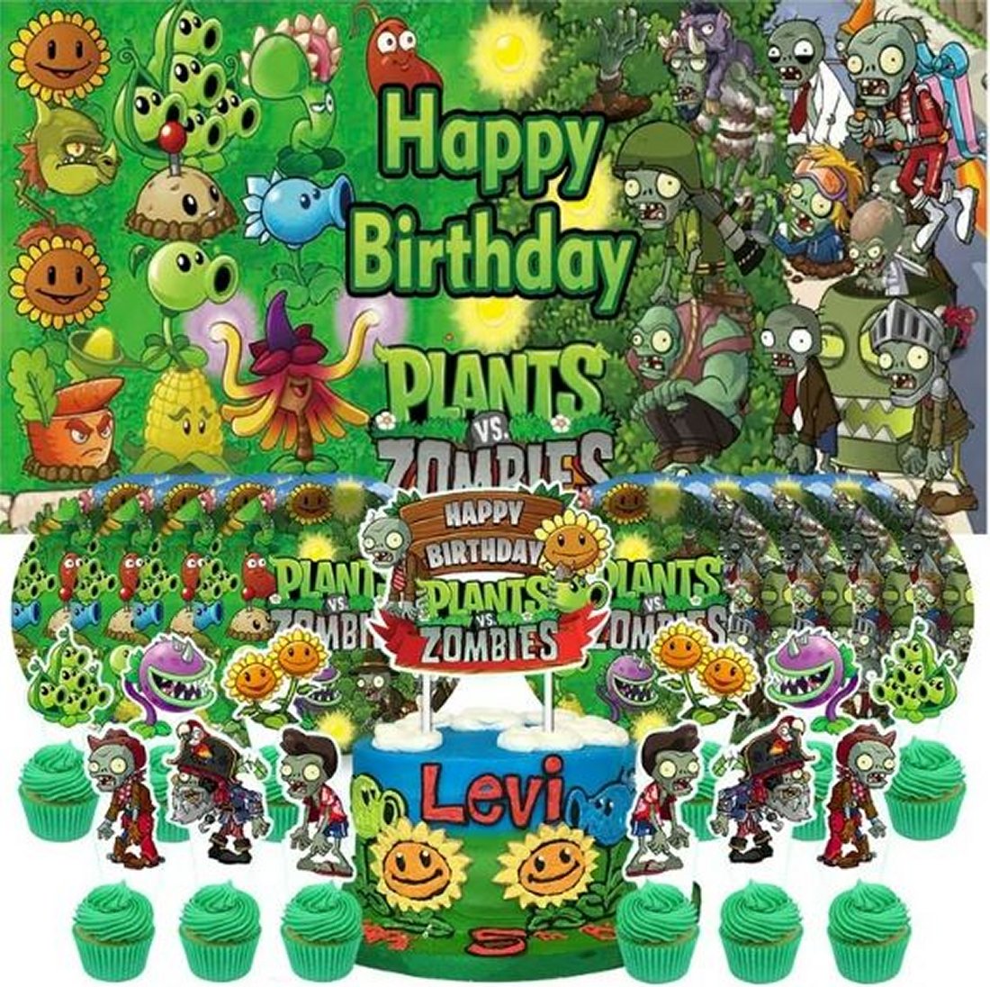 Plants vs Zombies Happy Birthday Decoration Kit, 40 pcs