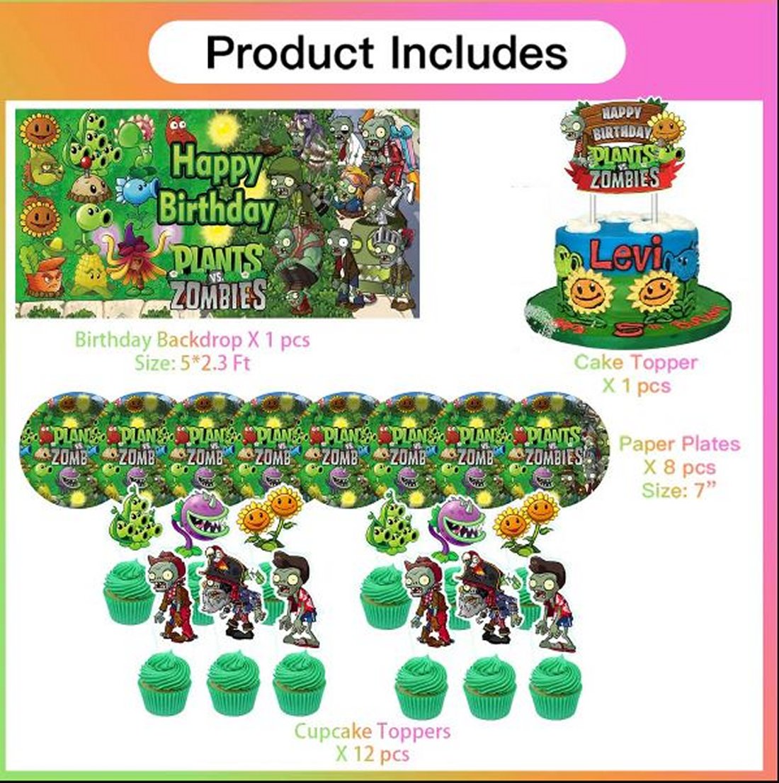 Plants vs Zombies Happy Birthday Decoration Kit, 40 pcs