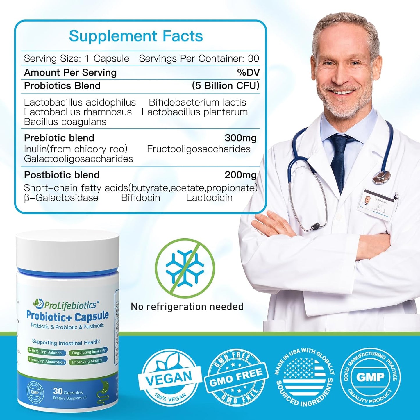 ProLifebiotics 3-in-1 Probiotics for Gut and Digestive Health, 30 Caps, Exp 4/26