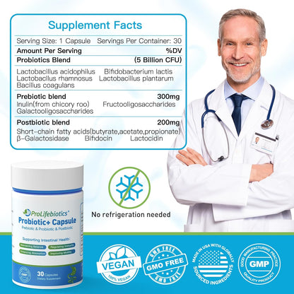 ProLifebiotics 3-in-1 Probiotics for Gut and Digestive Health, 30 Caps, Exp 4/26