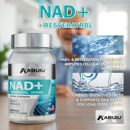 Abuiu NAD+ Resveratrol Supplement for Women/Men (2 Pack x 60 Capsules = 120 Caps total - Sealed)