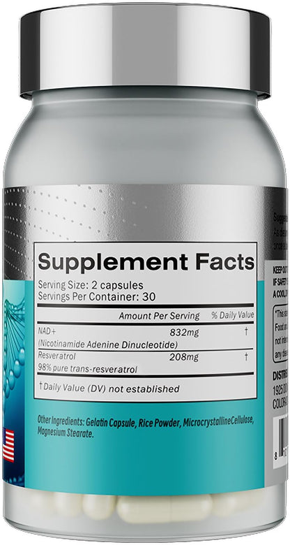 Abuiu NAD+ Resveratrol Supplement for Women/Men (2 Pack x 60 Capsules = 120 Caps total - Sealed)
