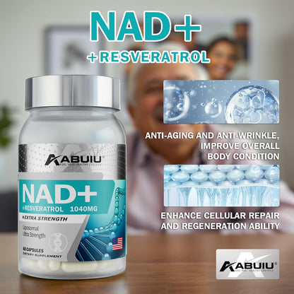 Abuiu NAD+ Resveratrol Supplement for Women/Men (2 Pack x 60 Capsules = 120 Caps total - Sealed)