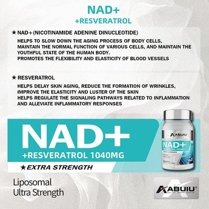 Abuiu NAD+ Resveratrol Supplement for Women/Men (2 Pack x 60 Capsules = 120 Caps total - Sealed)