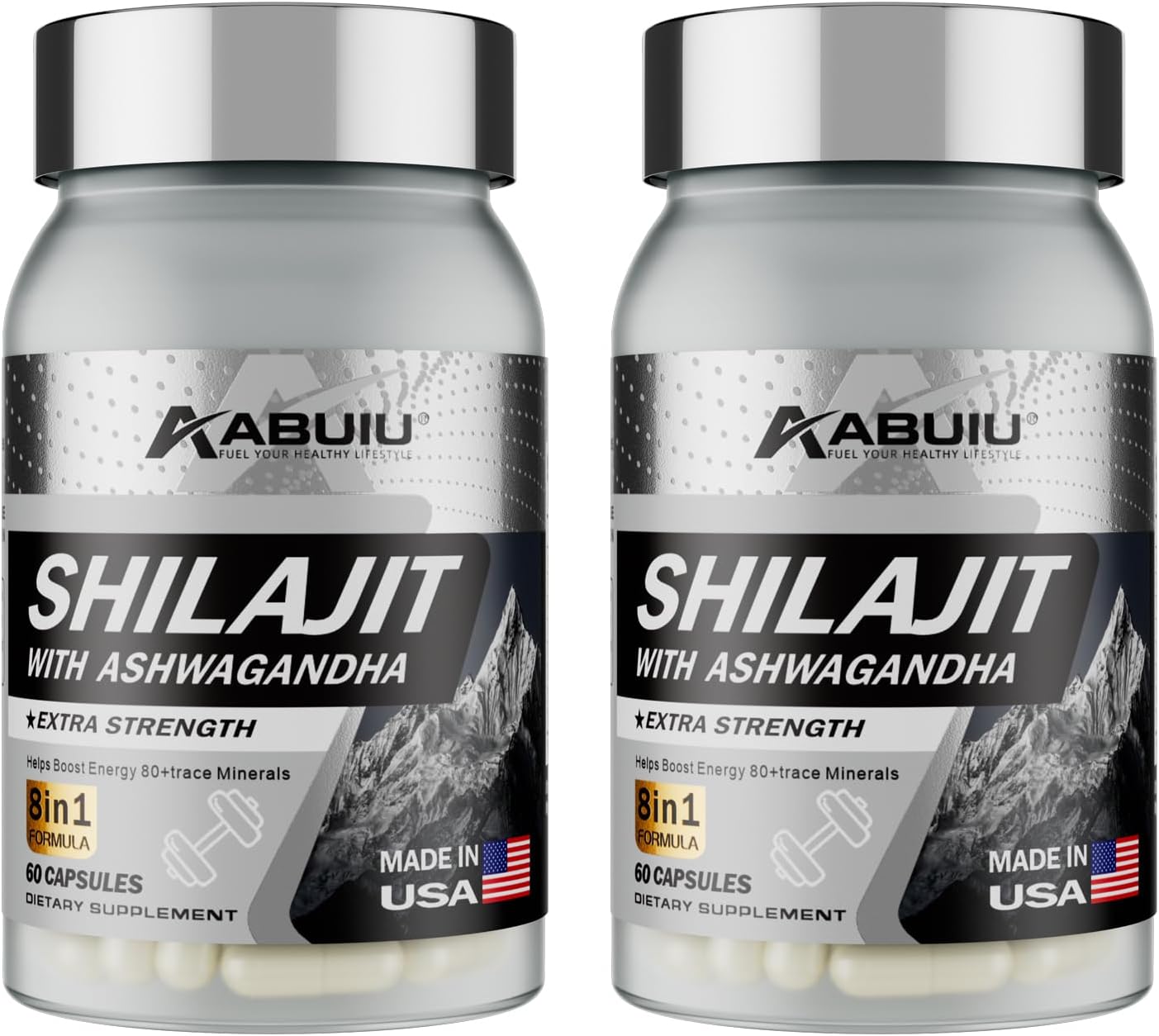 Abuiu Shilajit, Men/Women, Pure HimalayanShilajit  w/ Ashwagandha (2 Pack, 120 Caps) New Sealed