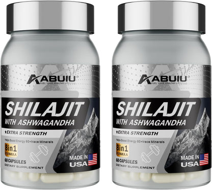 Abuiu Shilajit, Men/Women, Pure HimalayanShilajit  w/ Ashwagandha (2 Pack, 120 Caps) New Sealed