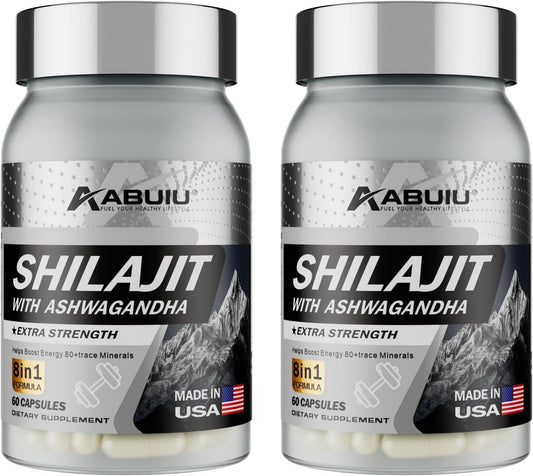 Abuiu Shilajit, Men/Women, Pure HimalayanShilajit  w/ Ashwagandha (2 Pack, 120 Caps) New Sealed