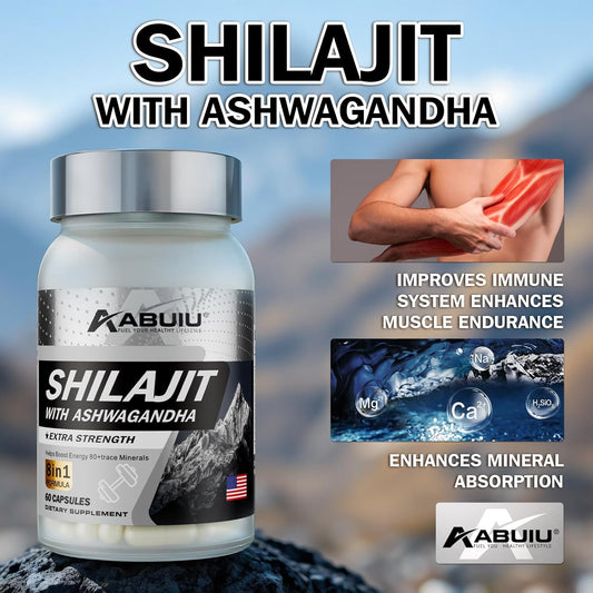 Abuiu Shilajit, Men/Women, Pure HimalayanShilajit w/ Ashwagandha (2 Pack, 120 Caps) New Sealed
