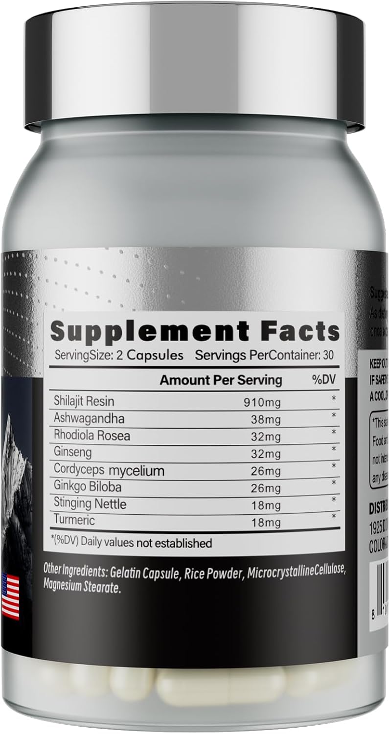 Abuiu Shilajit, Men/Women, Pure HimalayanShilajit  w/ Ashwagandha (2 Pack, 120 Caps) New Sealed