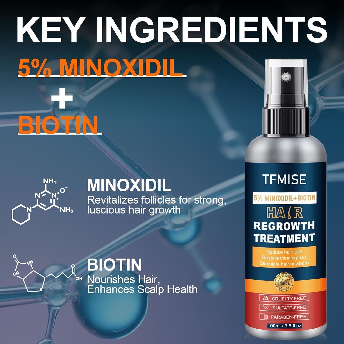 TFMISE 5% Minoxidil + Biotin Hair Regrowth Treatment, 3.5 oz, Exp. 9/27