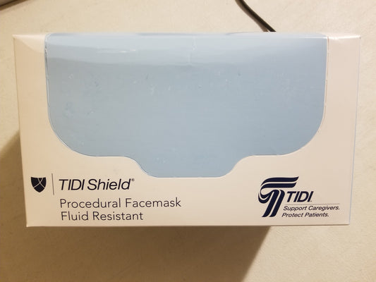 TIDI Shield Fluid-Resistant Procedural Facemask - Blue, Level 2, (50 Ct. Box)