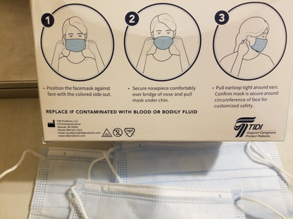 TIDI Shield Fluid-Resistant Procedural Facemask - Blue, Level 2, (50 Ct. Box)
