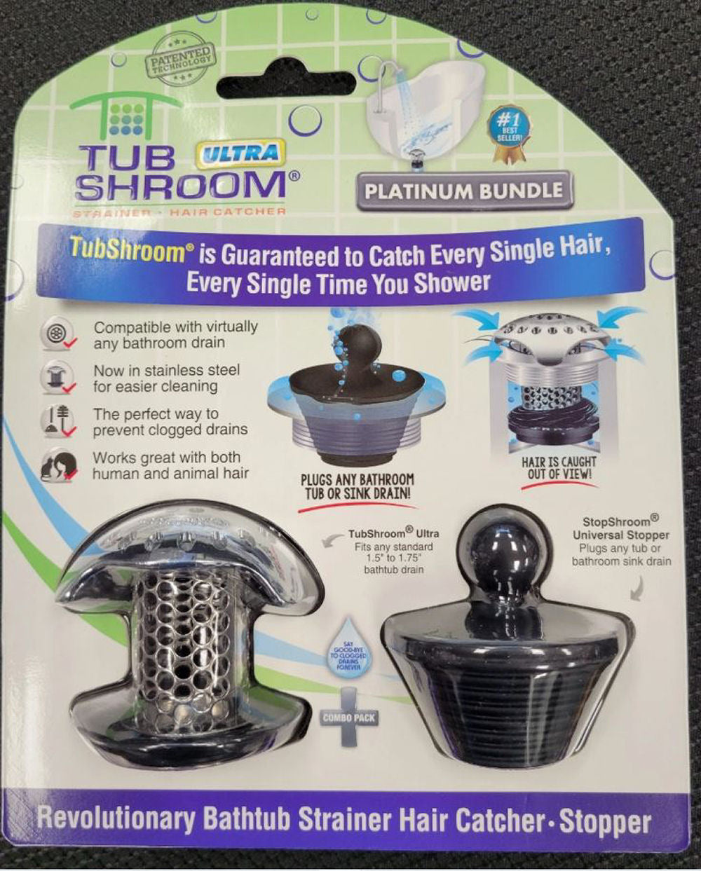 TubShroom Ultra (Stainless) Strainer Plus StopShroom, New!