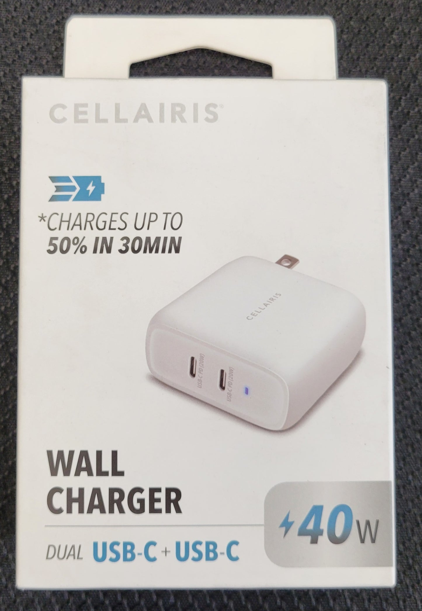 Cellairis Dual USB-C + USB-C  40w Wall Charger, 50% in 30 mins - New!