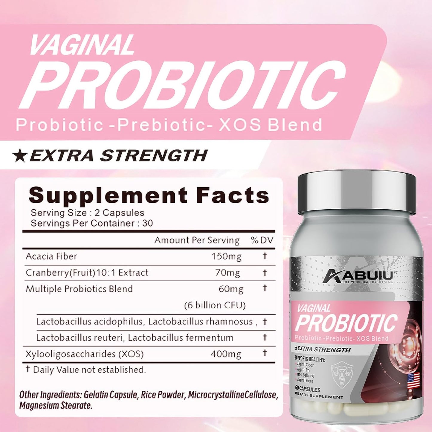 Abuiu Vaginal Probiotic for Women PH Balance (2 packs for a total of 120 Caps - New, Sealed)
