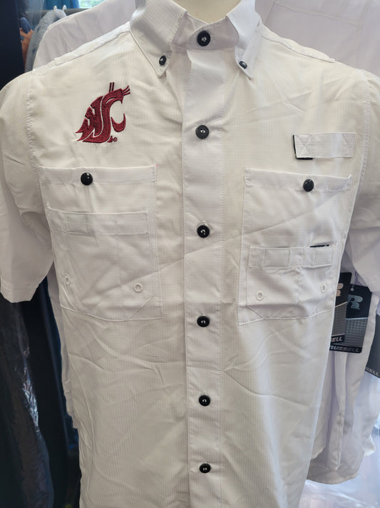 Russell Authentic Washington State Cougars Men's Short Sleeve Dress Shirt, White