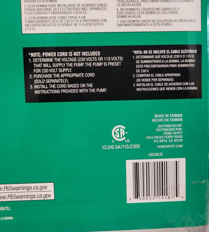 Everbilt 1/2 HP Shallow Well Jet Pump HDSWJ5, Cast Iron, Dual Voltage - New!