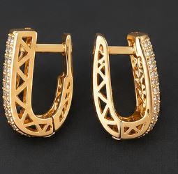 Rose Gold Plated 925 Sterling Silver Huggie Hoop Earrings with CZ Stones - NEW!