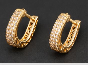 Rose Gold Plated 925 Sterling Silver Huggie Hoop Earrings with CZ Stones - NEW!