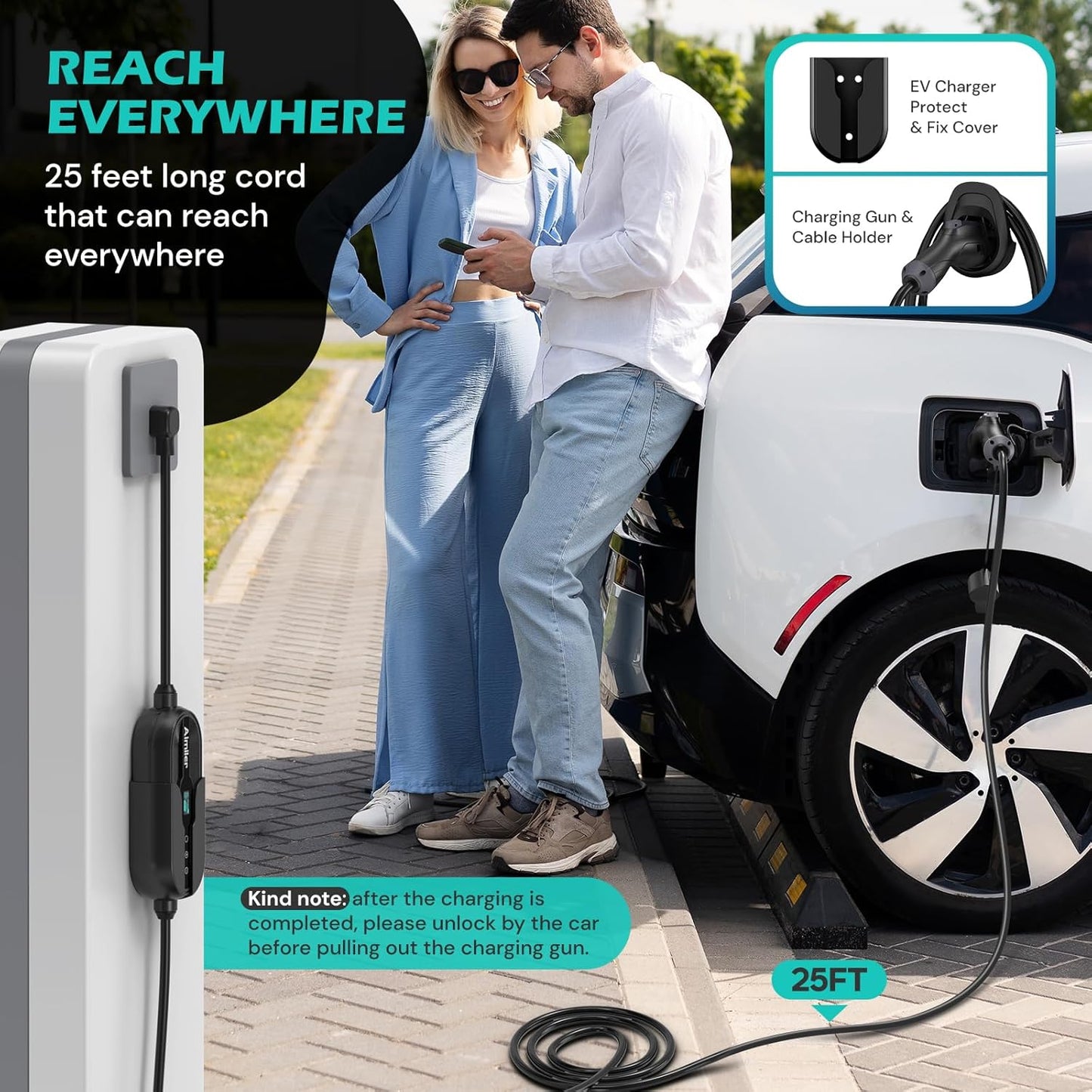 Aimiler Level 2 Portable AC EV Charger Model ZA05-U007KBF-F001, SAE J1772, New!