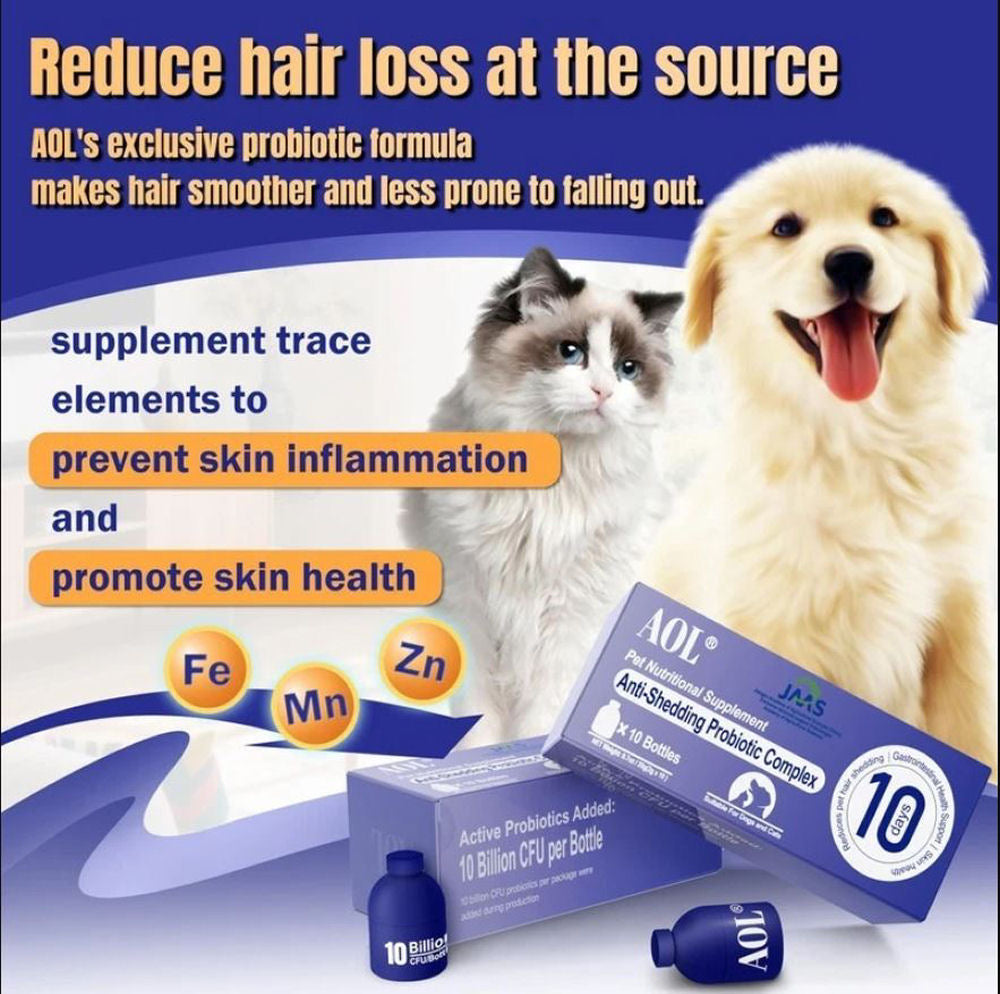 AOL Blue Bottle Probiotics - For Dogs & Cats w/ Hair Loss, 10 ct. - Exp. 10/27