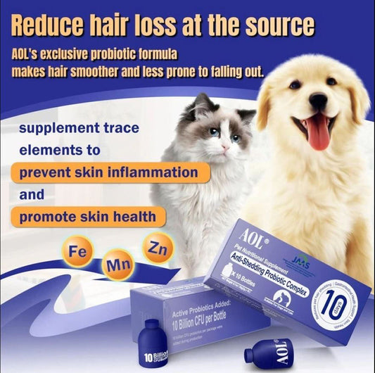 AOL Blue Bottle Probiotics - For Dogs & Cats w/ Hair Loss, 10 ct. - Exp. 10/27