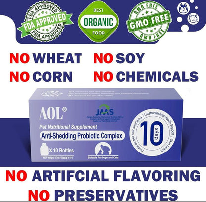 AOL Blue Bottle Probiotics - For Dogs & Cats w/ Hair Loss, 10 ct. - Exp. 10/27