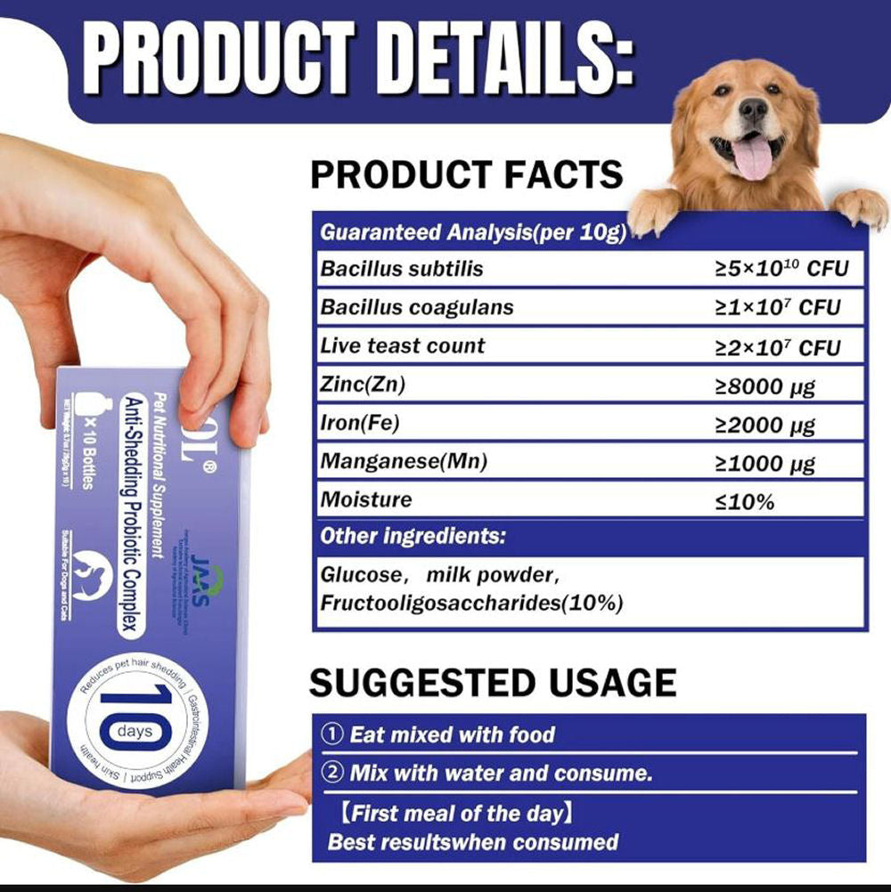 AOL Blue Bottle Probiotics - For Dogs & Cats w/ Hair Loss, 10 ct. - Exp. 10/27