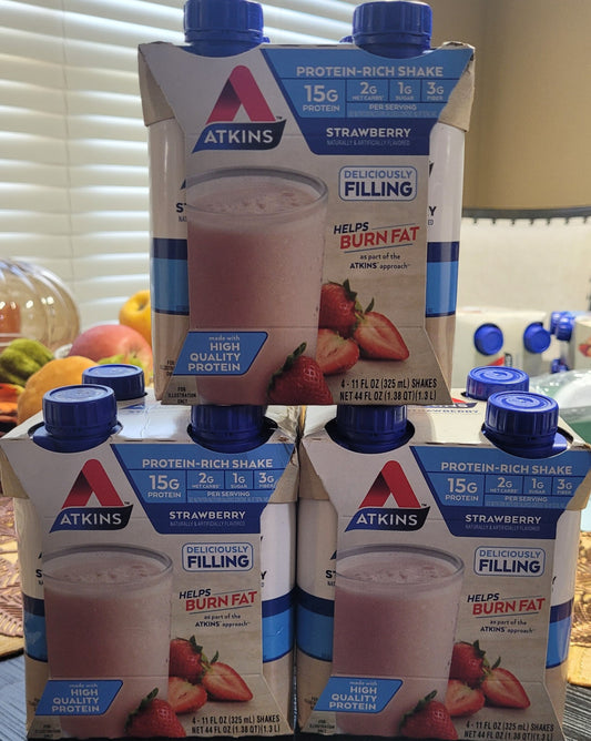 Atkins Strawberry Flavored  Protein Rich Shakes (12 Pack - 11 oz ea), New Fresh!