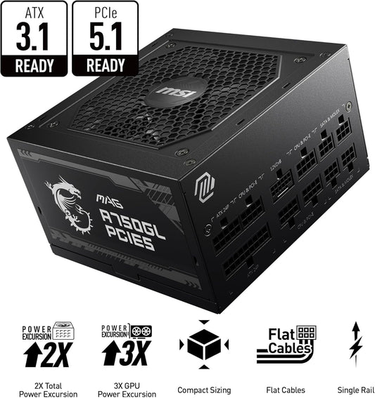 MSI MAG A750GL PCIE5 750W Power Supply | ATX 3.1 | PCIe 5.1 | 80+ Gold, New!