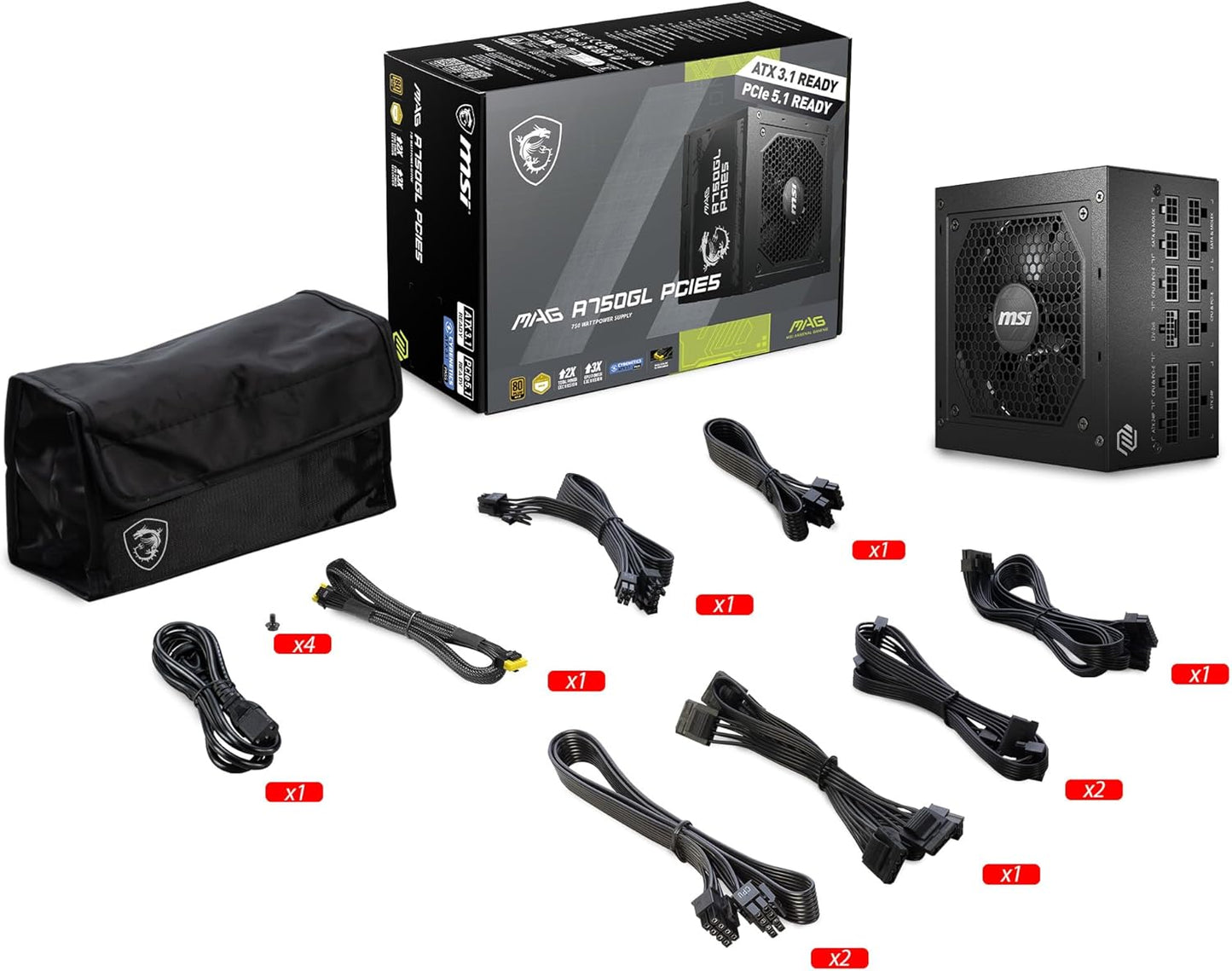 MSI MAG A750GL PCIE5 750W Power Supply | ATX 3.1 | PCIe 5.1 | 80+ Gold, New!