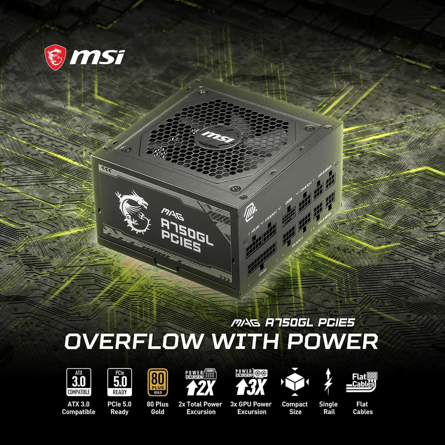 MSI MAG A750GL PCIE5 750W Power Supply | ATX 3.1 | PCIe 5.1 | 80+ Gold, New!
