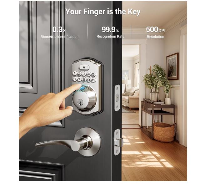 Veise Fingerprint Keyless Entry Door Lock with Handles, Electronic Keypad - NEW!