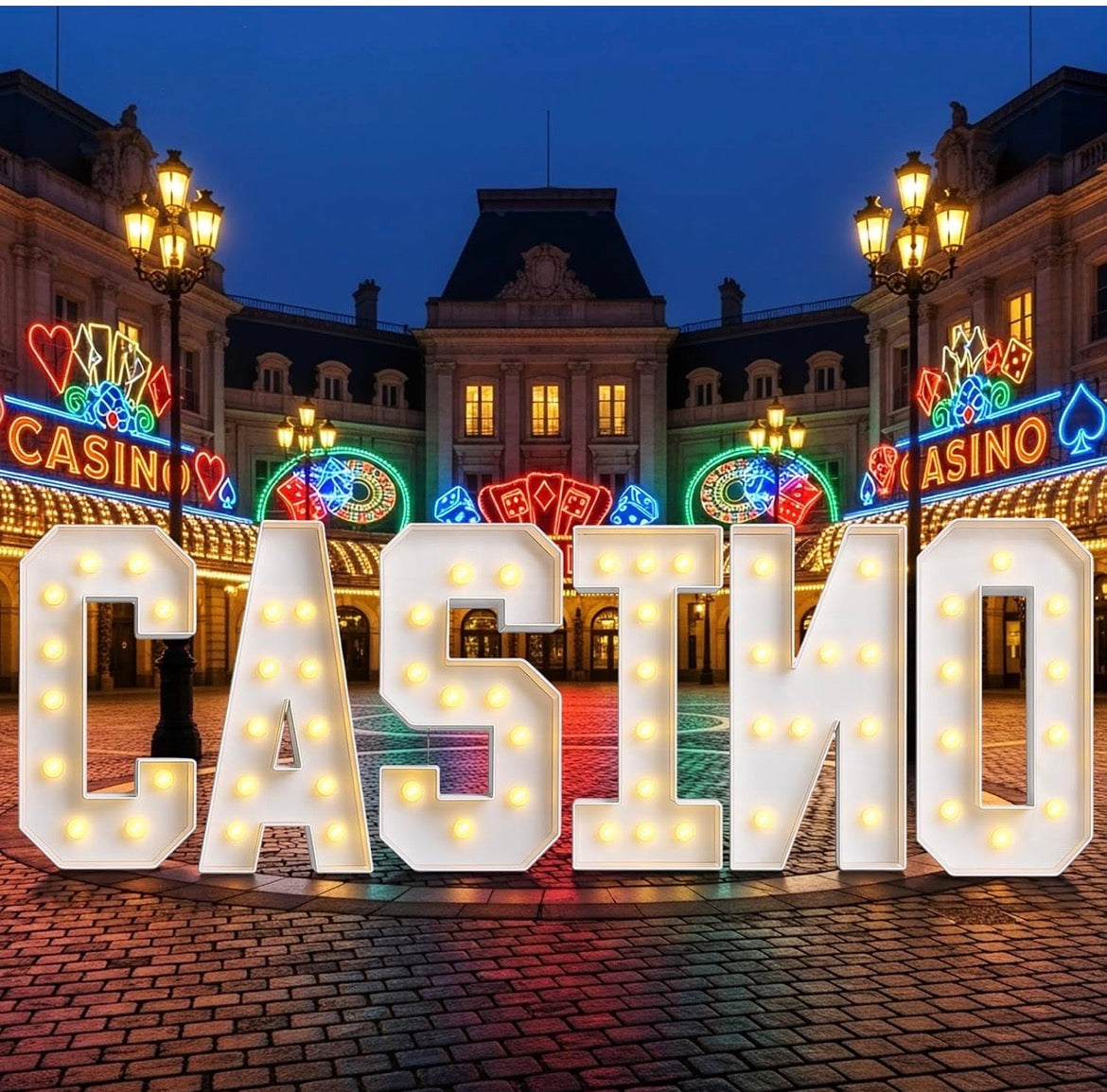 Huquary 6 peice Casino 4ft large Casino Light Up Sign, LED Party Decorations - NEW!