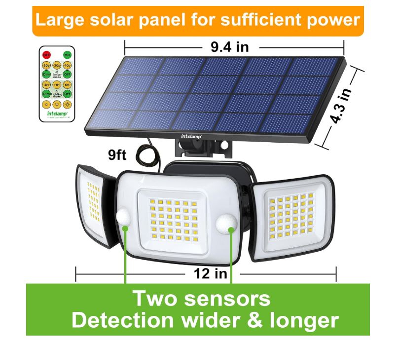 2x Solar Motion Sensor Lights 3000LM 333 LED 3-Head Outdoor Security Flood Light - NEW!