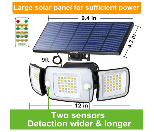 2x Solar Motion Sensor Lights 3000LM 333 LED 3-Head Outdoor Security Flood Light - NEW!
