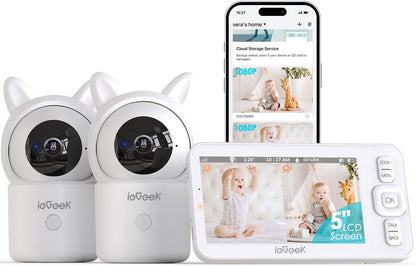 ieGeek Smart Video / Baby Monitor, 2 Cameras, 5" Screen,, New (OB)