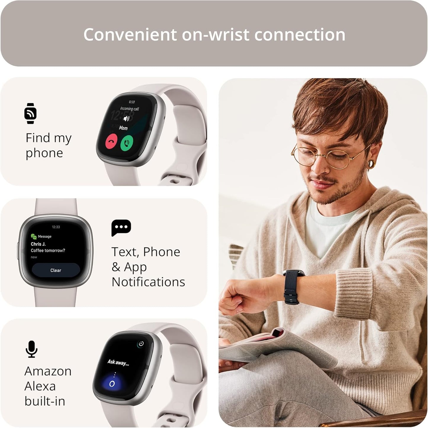 Fitbit Sense 2 Smartwatch - Lunar White Infinity Band, Heart Rate Monitor, Unisex