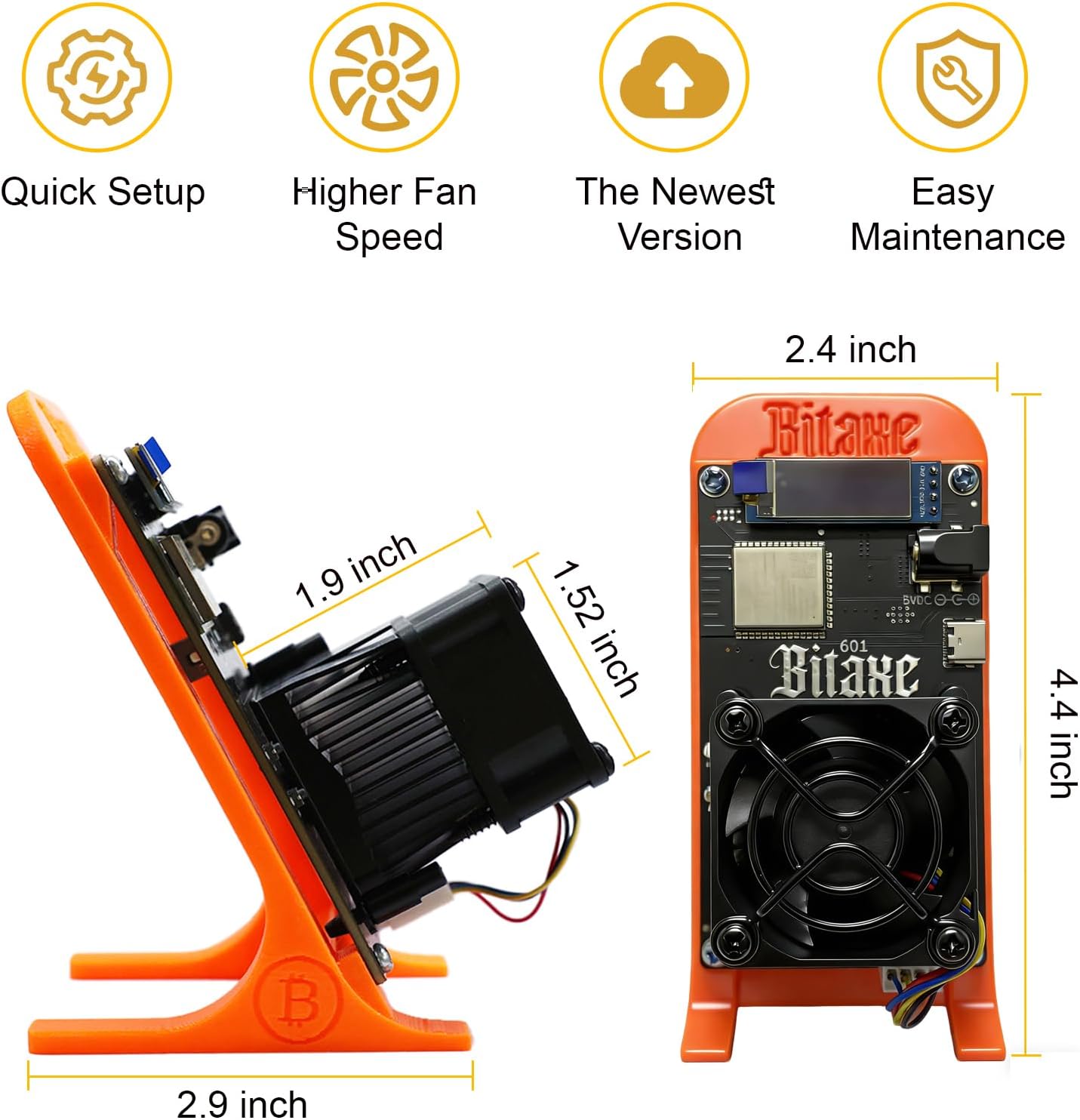 Bitaxe Gamma 601 Bitcoin Miner, 1.2TH/s Solo Miner, Orange, w/ Open-Source, New!