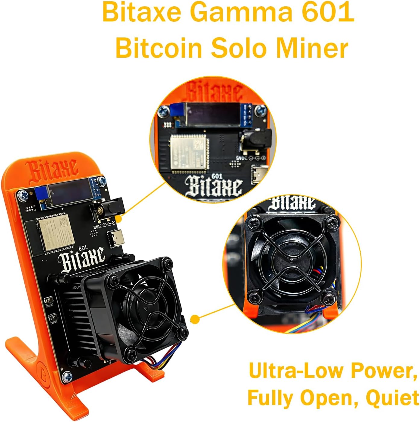 Bitaxe Gamma 601 Bitcoin Miner, 1.2TH/s Solo Miner, Orange, w/ Open-Source, New!