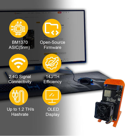 Bitaxe Gamma 601 Bitcoin Miner, 1.2TH/s Solo Miner, Orange, w/ Open-Source, New!