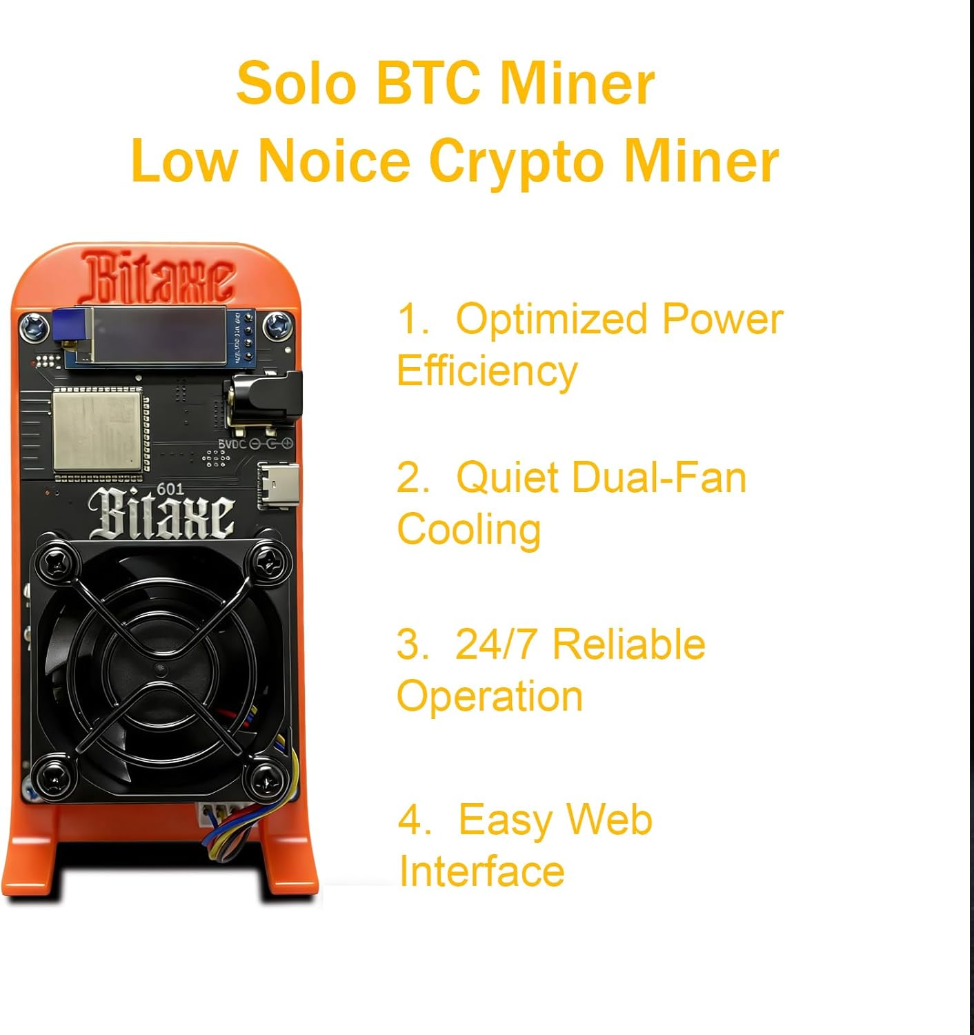 Bitaxe Gamma 601 Bitcoin Miner, 1.2TH/s Solo Miner, Orange, w/ Open-Source, New!