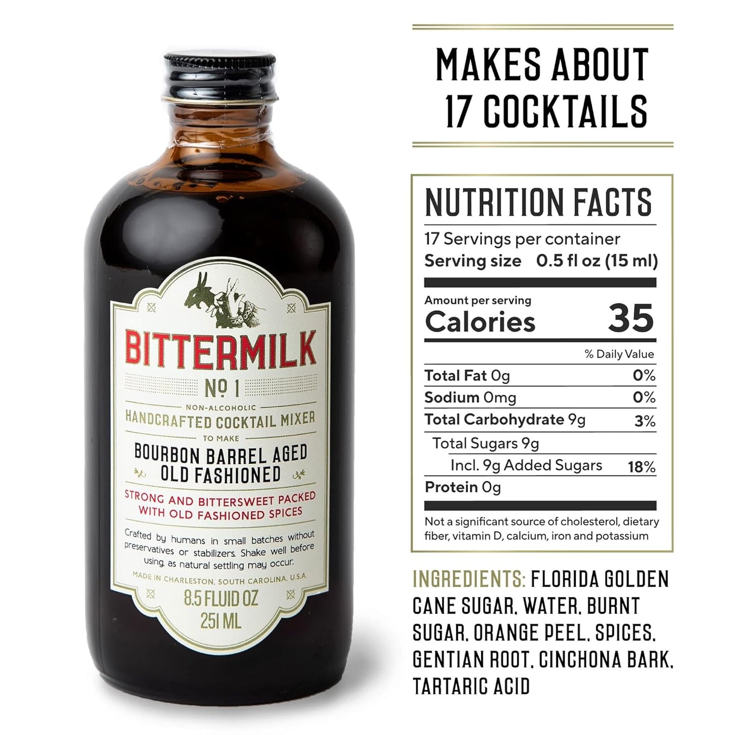 Bittermilk No.1 Bourbon Barrel Aged Old Fashioned Mix, Cocktail Mixer, Exp 7/27